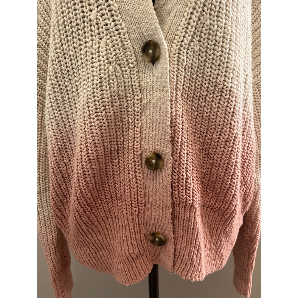 Madewell Ombre Dip‎ Dye Courtland Cardigan Sweater Beige Pink Cotton Size L - Picture 7 of 10